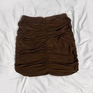 Brown Ruched Mini Skirt